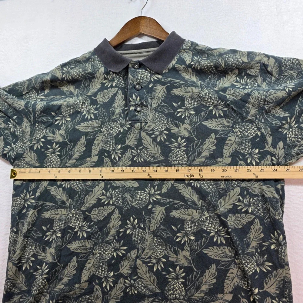 Cutter & Buck Mens Large‎ Gray Pineapple Palm Leaf Print Cotton Blend Polo Shirt